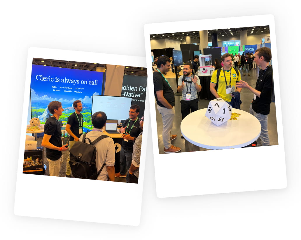 Cleric team talking with attendees at the booth